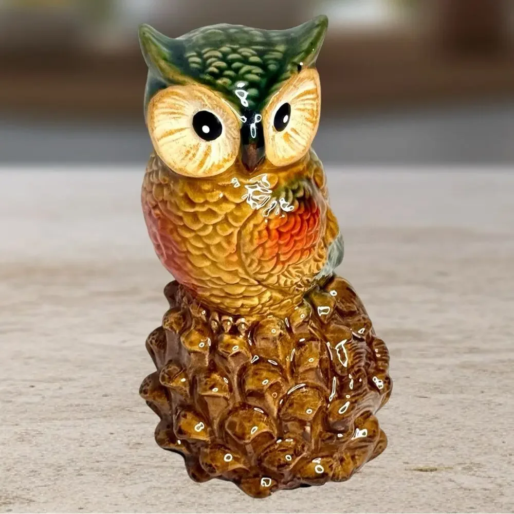 Pier 1 Imports Ceramic Pottery 8” Owl Figurine Woodland Acorn Decor Nature Boho